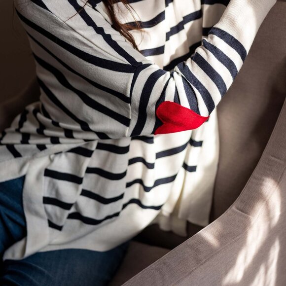 Mersea Amour Sweater One Size OS Navy Stripe Heart - Picture 9 of 9